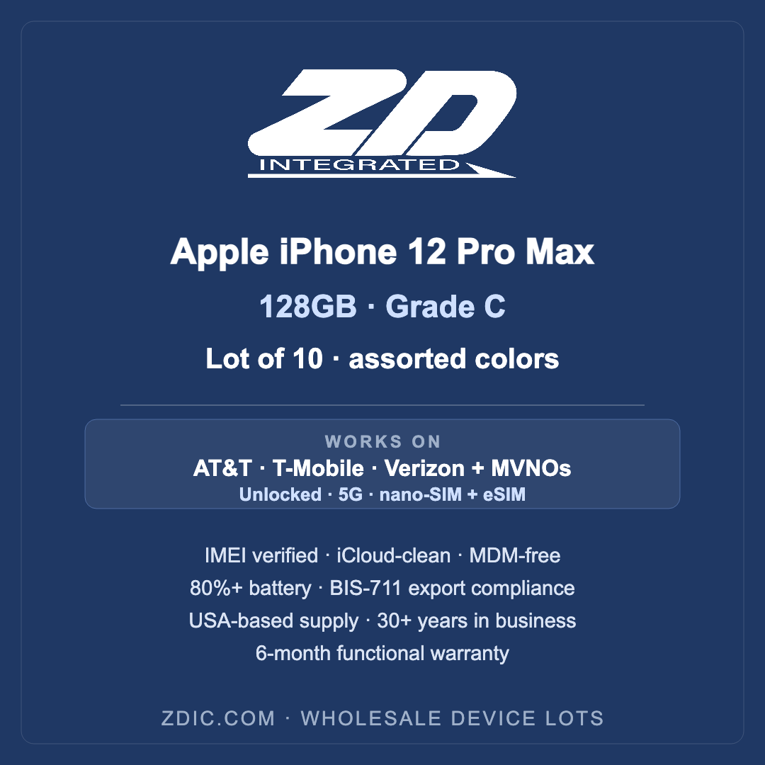 Apple iPhone 12 Pro Max 128GB — Grade C — Lot of 10 | ZDI