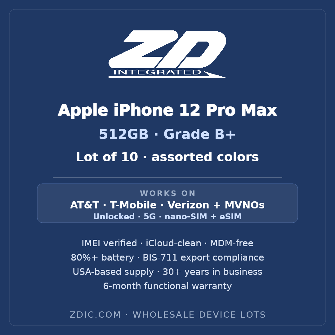 Apple iPhone 12 Pro Max 512GB — Grade B+ — Lot of 10 | ZDI